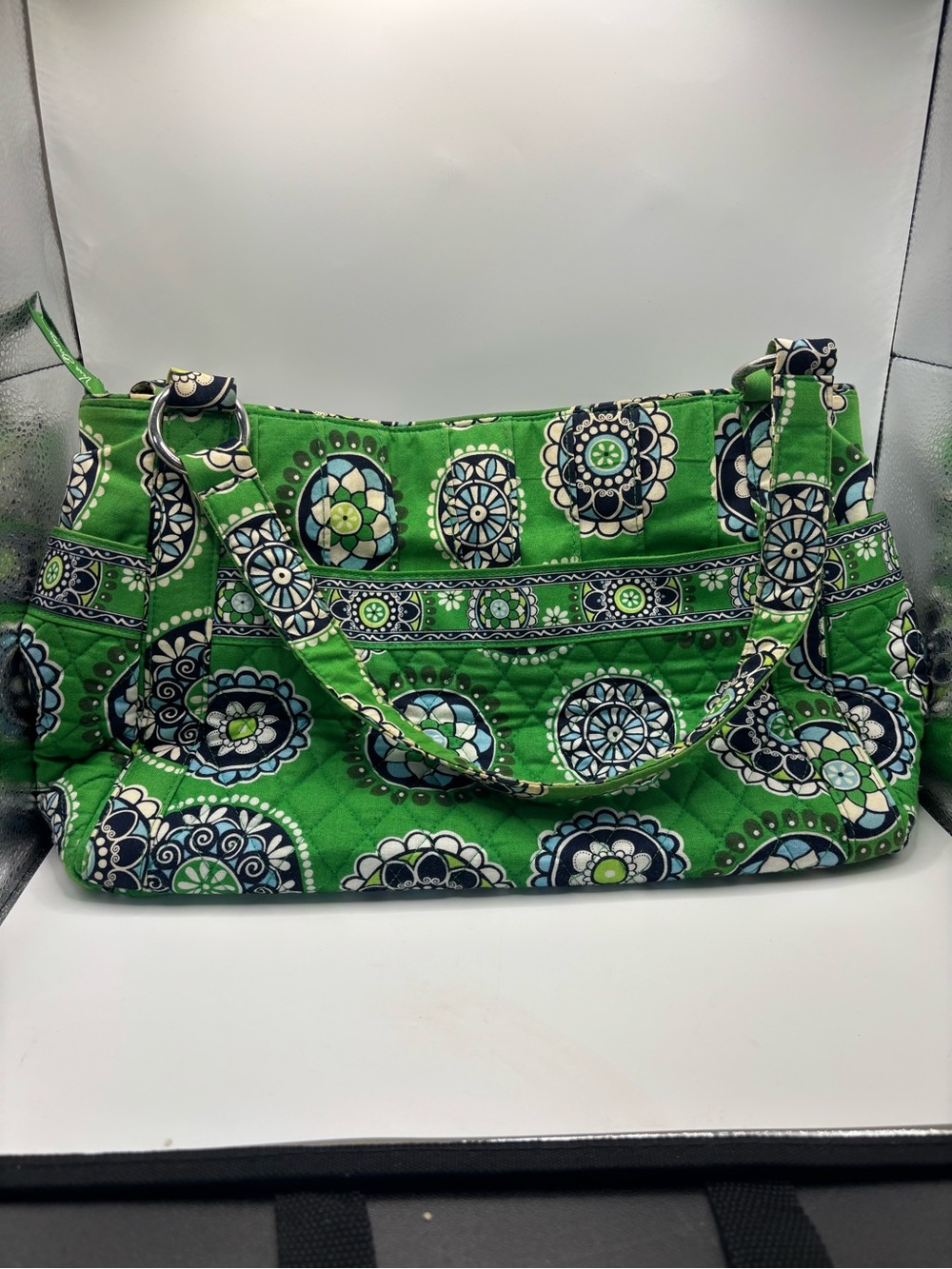 Vera Bradley Green Floral Medallion Quilted Shoulder Tote